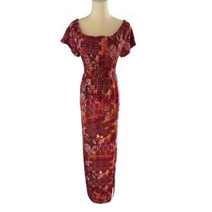 Harlow & Rose Smocked Boho Maxi Dress XL Square Neck Boho Cottagecore Festival